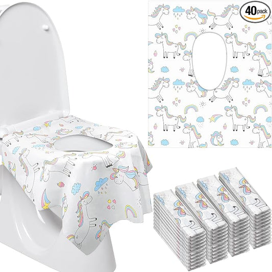 Mimorou 40 Pack Disposable Toilet Seat Covers for Kid Toddler Adults Extra Large Individually Wrapped Portable Paper Potty Seat Cover Potty Training Liners for Travel(Unicorn Style)