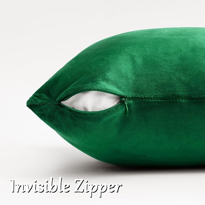 GIGIZAZA Green Velvet Pillow Covers 24x24 Decorative Pillows Pack of 2 | Throw Pillows for Couch Sofa,280gsm Soft Textured Fabric,Modern Square Pillowcases,Luxury Cushion Covers