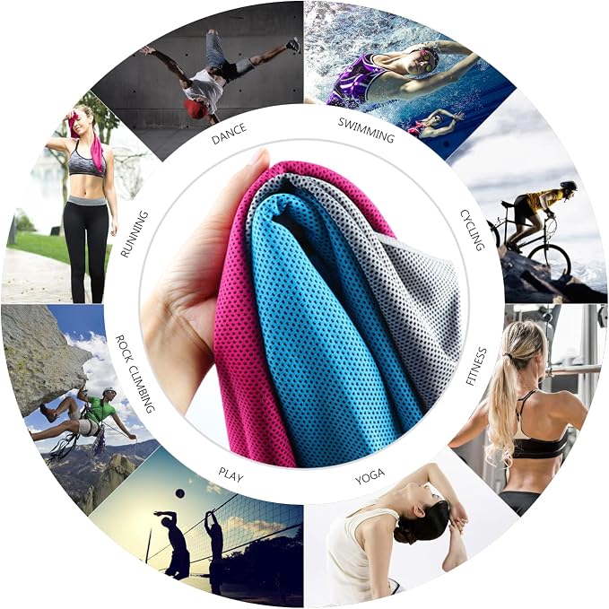 Cooling Towel (Pack of 20, 40"x12") with Pouches for Sports, Workout, Fitness, Gym, Yoga, Golf, Pilates, Travel, Camping & More
