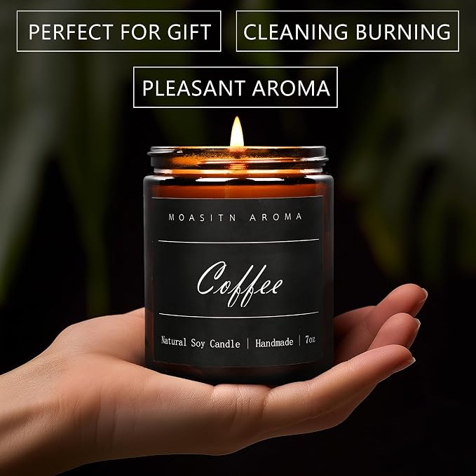 MOASITN Coffee Highly Scented Candles for Home| Organic Soy Aromatherapy Candle| Handmade Long Lasting Jar Candle| Candel Gift for Women,Men as Birthday,Housewarming,Relaxing,Christmas Gifts| 7oz