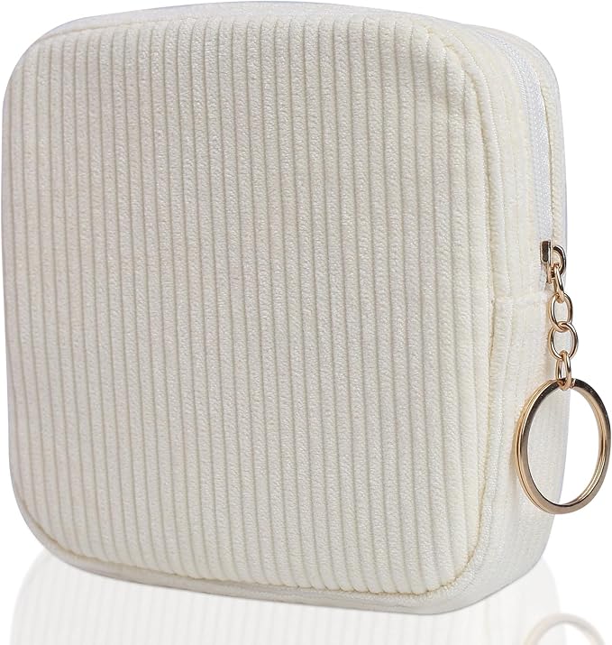 Sanitary Napkin Storage Bag, Preppy Corduroy Period Bag for Women, Cute Portable Period Pouch with Zipper, Sanitary Pads Bag Tampons Holder for Purse, First Period for Women Ladies