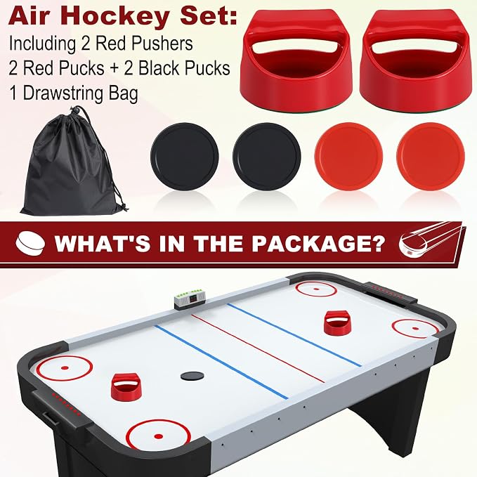 Coopay Air Hockey Pucks and Paddles - 2 Hockey Pushers & 4 Large Hockey Pucks with Nylon Storage Bag, Great Goal Handles Pushers Replacement Accessories for Game Tables