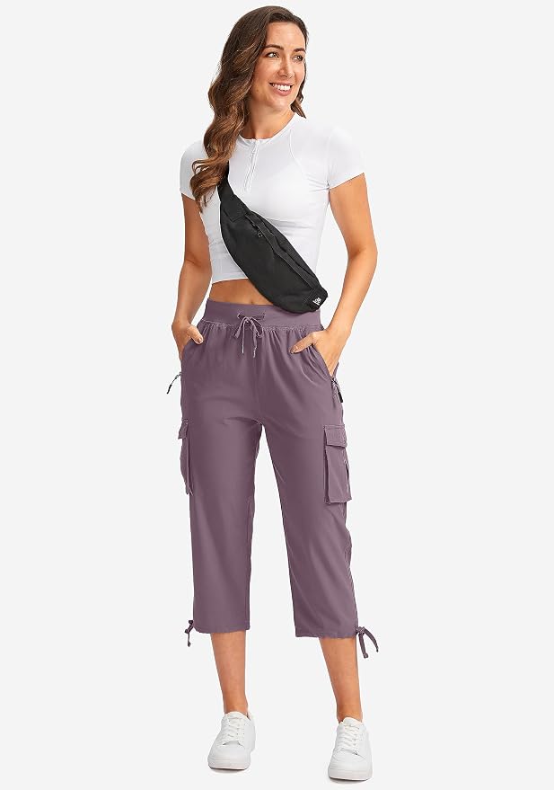 Soothfeel Women's Cargo Capris Pants with 6 Pockets Lightweight Quick Dry Travel Hiking Summer Pants for Women Casual