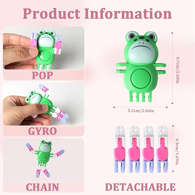 Robot Frogs Fidget Spinners Toys Transformable Fingertip Gyro Chain Toy Deformable DIY Stress Relief Fidget Toy for Adults for Kids Goodie Bag Birthday School Prizes Gift (Frogs)