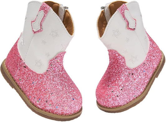 Newsonet Baby Cowboy Cowgirl Boots Infant Western Boots Toddler Boys Girls Round Toe Riding Mid Calf Boots All Seasons for 6 9 12 18 24 Months