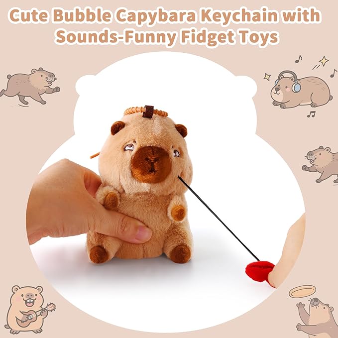 SASBSC Cute Capybara Plush Keychain Stuffed Animal Pendant for Back to School Gifts, Backpack Charm, Desk Decor, Birthday Party Favor, Stress Relief Toys for Kids Aduts (Kiss Style)