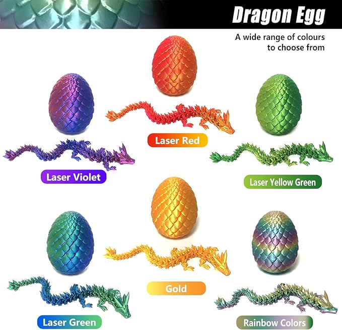 Pigmiss 3D Printed Dragon Egg Crystal Dragon Fidget Toy Full Articulated Dragon Mystery Dragon Eggs with Dragon Inside Home Office Desk Decor Gifts Toys (Multilcolor)
