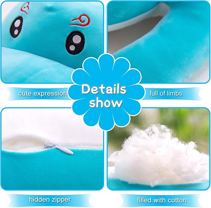 Soft Dinosaur Plush Toy Pillow, Cute Stuffed Animals Doll, Lumbar Back Cushion, Great Gift for Kids Birthday, Valentine (Blue, 31.4in)