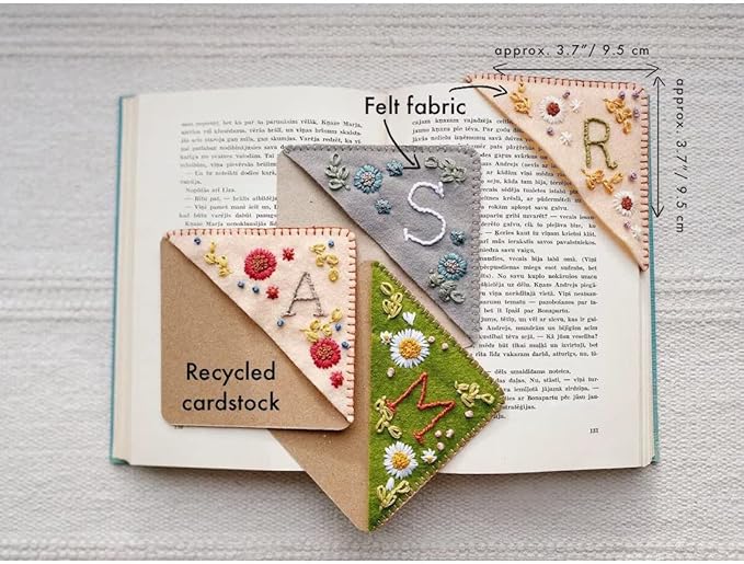 MOTEERLLU Personalized Hand Embroidered Corner Bookmark,Felt Triangle Page Stitched Handmade Bookmark,Unique Cute Flower Letter Embroidery Bookmarks Accessories for Book Lovers(Winter-x)