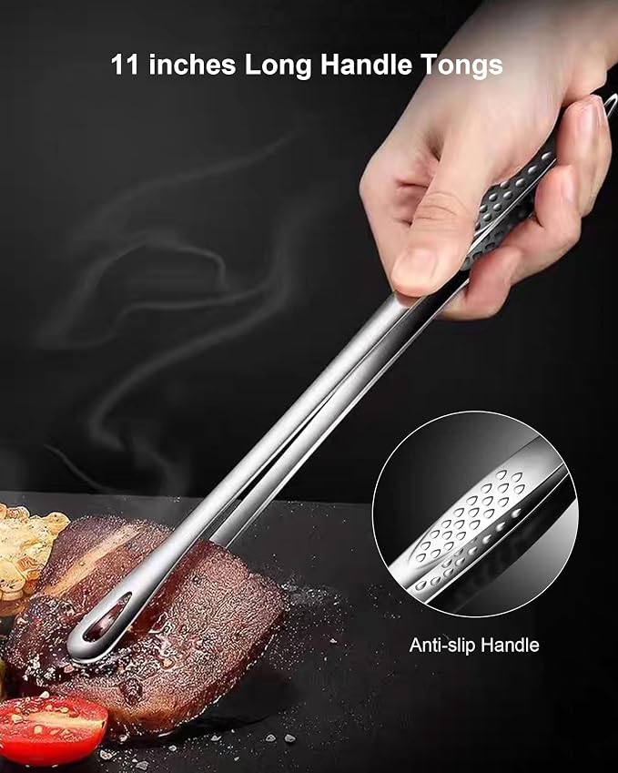 2 Pcs 11 Inches Korean BBQ Tongs Stainless Steel Grill Tongs Cooking Tweezers Japanese Barbecue Tong for Kitchen Cooking Salads Pasta Buffet Food Serving