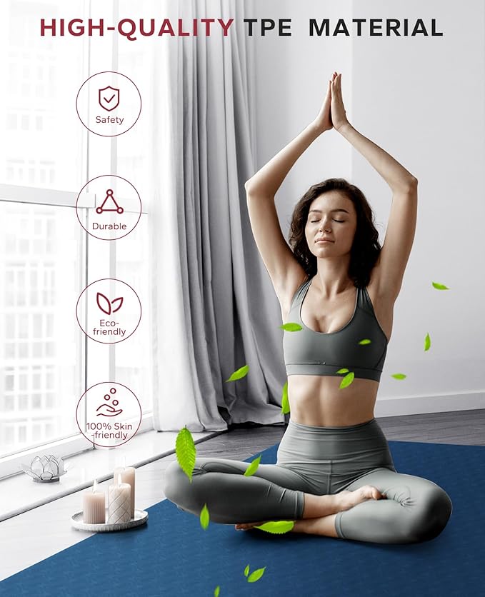 HAPBEAR Large Yoga Mat - 72"x36"x6mm (1/4 inch), Extra Wide Non-Slip Exercise Mat for Home Workout, Yoga, Pilates & Stretching, Durable, Includes Carry Bag