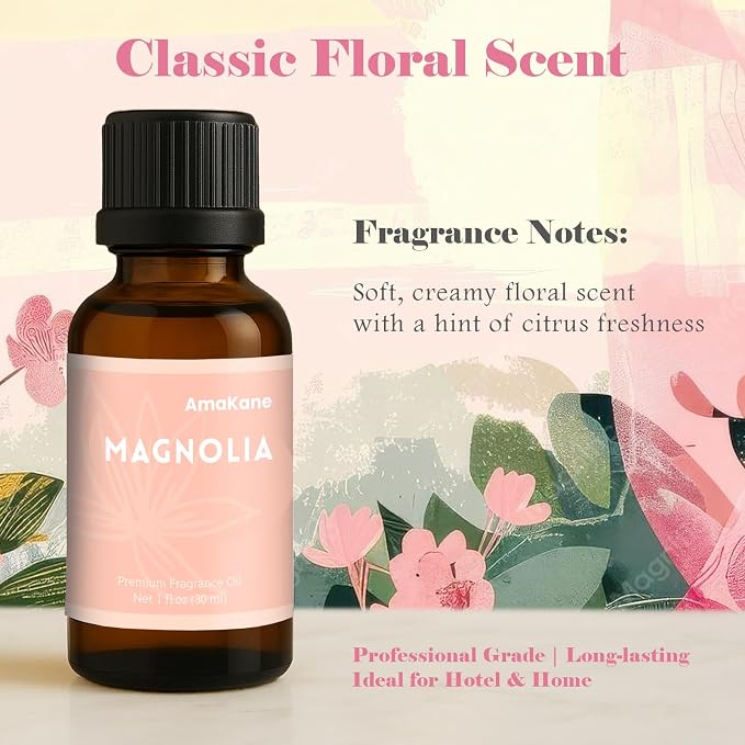 AmaKane Magnolia Essential Oil for Diffusers for Home, Floral Fragrance Oil for Candle Making, Premium Magnolia Aromatherapy Oil, DIY Soap Making Scents, 30ml