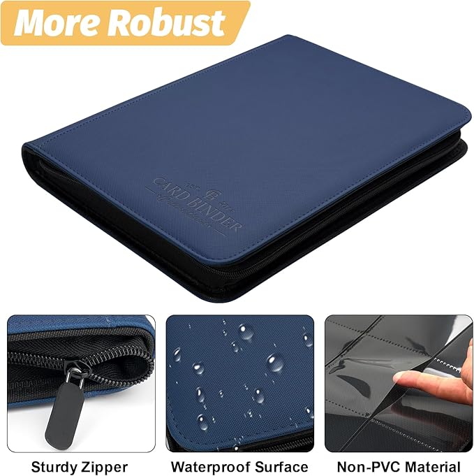 9 Pockets Card Binder,Premium Zip Trading Card Binder,540 Double Sided Pocket PU Collection Binder, Collector Album, Card Folder for MTG, TCG, Business Cards.(Blue)