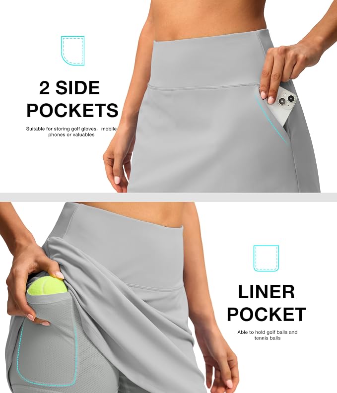 16'' Skorts for Women with 4 Pockets Athletic Tennis Golf Skirt | Built-in Shorts, High Waisted, Stretchy, A Line, Casual, Pickleball, Skort