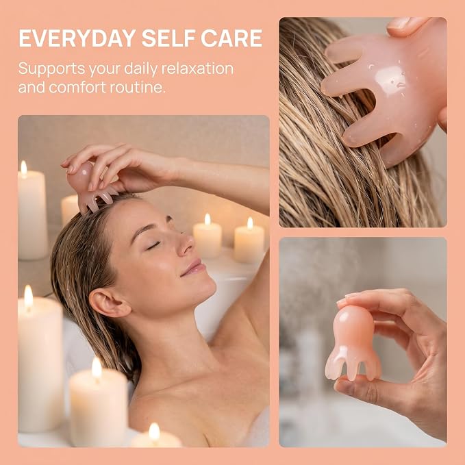 NIIIYTYB 2Pcs Head Massage Tool Scalp Massager Scraper for Deep Relaxation Acupressure Japanese Spa Hair Care Supplies Octopus Scalp Massager Home Office Travel Light Pink