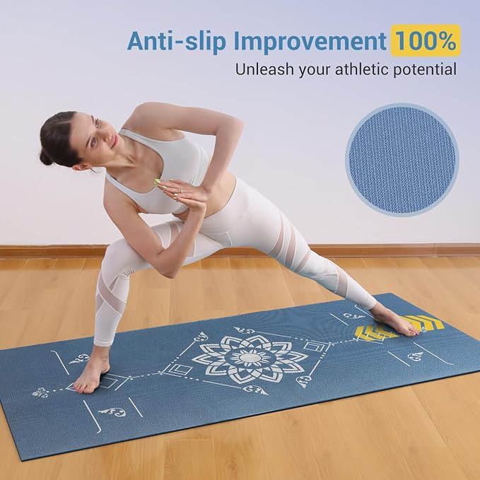 Avoalre Folding Yoga Mat, Eco-Friendly PVC Travel Yoga Mat Packable, Double Sided Non-Slip Printed Yoga Mats with Bag for Home Workout Gym Exercise Fitness Pilates Stretching (72" x 32" x 0.24" Thick)