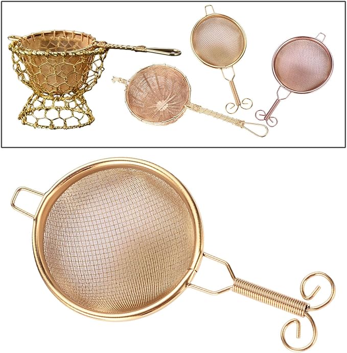 Generic Copper Tea Strainer Mesh Tea Filter Double-layer Tea Drain Household Tea Infuser for Hotel, C, 13.3cmx6cm