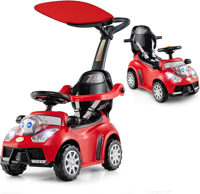 HONEY JOY Ride On Push Car for Toddlers, Alien Theme Ride On Car Sliding Car w/Steering Wheel, Music & Lights, Under Seat Storage, No Batteries, Kids Ride On Toys for Boys and Girls (Red)