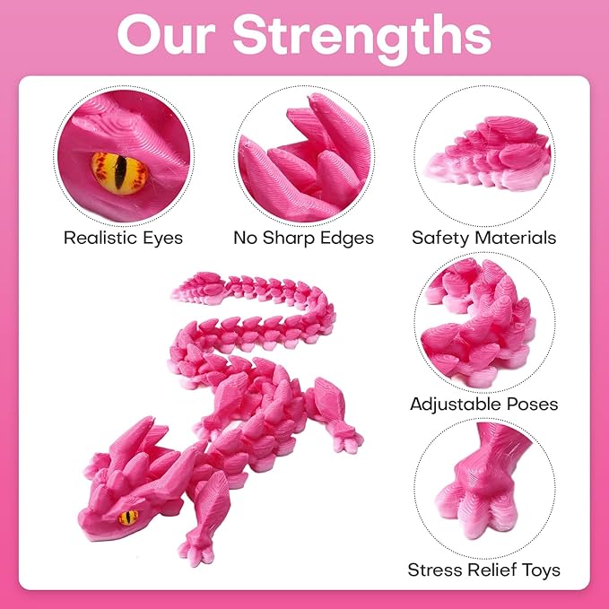 FYEFKJSA 3D Printed Dragon Eggs with Dragon Inside - 12Inch ,Articulated Fidget 3D Printed Animals, Interesting Decorative Gift, Easter Basket Essentials Stuffers (Cherry Blossom)