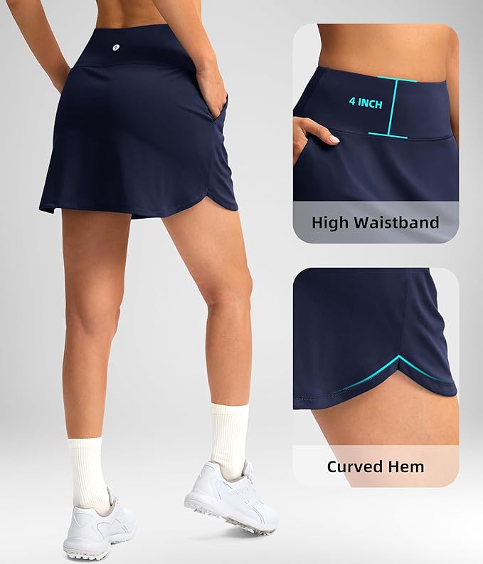 16'' Skorts for Women with 4 Pockets Athletic Tennis Golf Skirt | Built-in Shorts, High Waisted, Stretchy, A Line, Casual, Pickleball, Skort