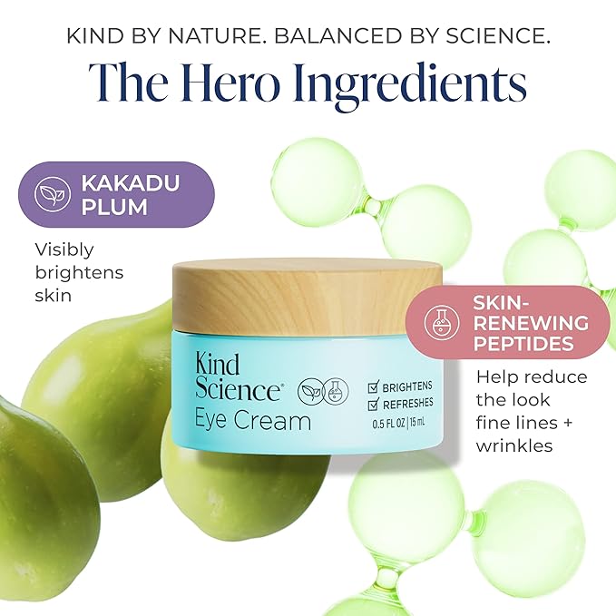 Kind Science by Ellen DeGeneres Eye Cream - Under Eye Cream for Wrinkles Noticably Smooths & Moisturizes - Anti Aging with Hyaluronuic Acid, Vitamin C - Fragrance Free, Paraben Free, 0.5 fl oz