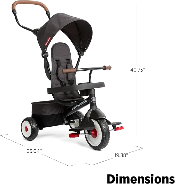 Radio Flyer City 4-in-1 Stroll 'N Trike, Black, for Riders 1-5 Years Old, 4 Riding Modes, 3 Point Harness with Comfort Pad, Parent Controlled Steering, Rear Storage, Stroller Tricycle for Toddlers