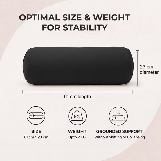 Yogikuti Iyengar Yoga Bolster for Restorative Yoga and Meditation – Lightweight Cotton Support Pillow with Handle for Easy Carry, Versatile for Pose Modification, Balance, Back Relief, and Relaxation