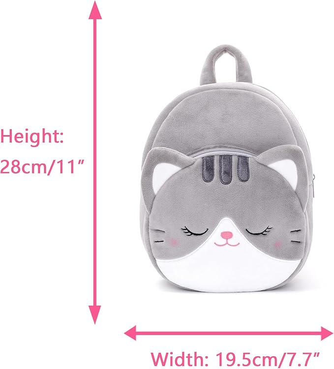 Lazada Cat Toddler Backpack Plush Backpack Toddler Girls Backpack Cat Animal Kids Backpacks for Girls Kitty Plush Backpack for Baby Girls Gray 11-inch