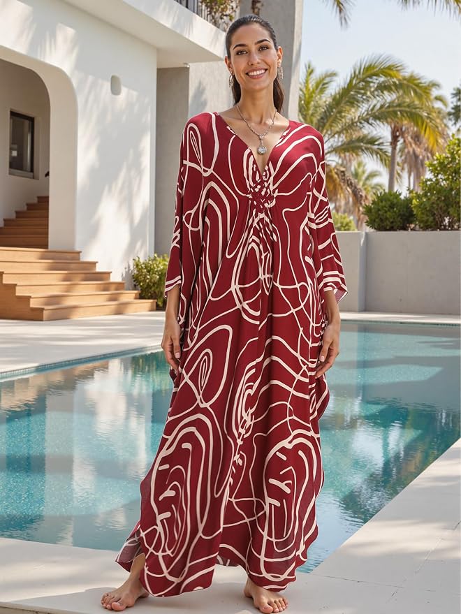 Mumu Dresses for Women Plus Size, Bohemian Kaftan Beach Cover Up Long Maxi Nightgown Soft Loungewear