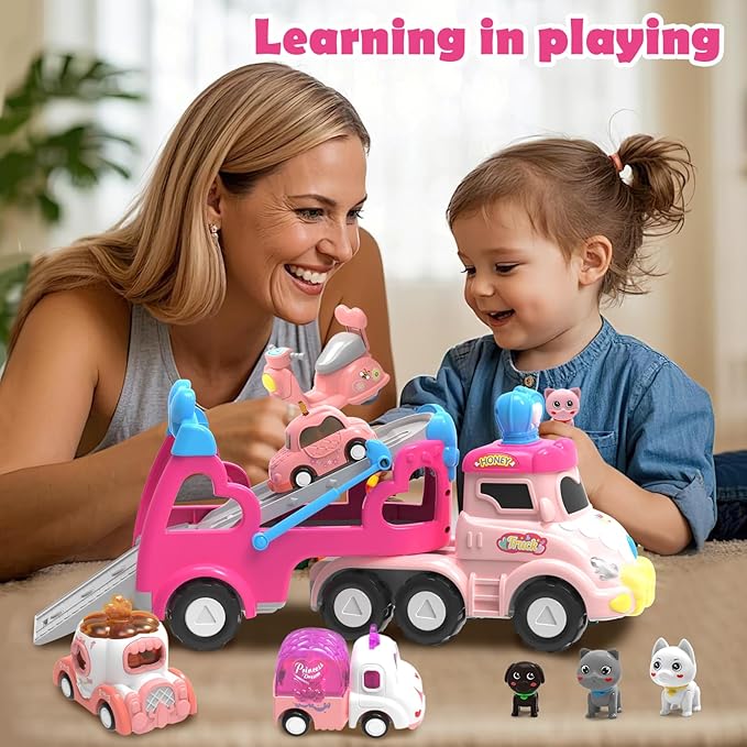 Toys for 2 Year Old Girl,Transport Carrier Truck Princess Car Toys for Toddlers 1-3,1 2 3 4 5 6 7 Year Old Girl Gifts,Birthday Gift for Kids