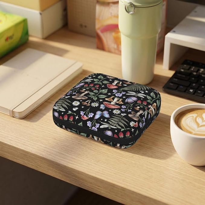 Mushroom Vintage Magic Witch Fern Witchcraft Period Bag For Women,Portable Sanitary Napkin Period Pad Pouch For Purse, Small Make Up Bags