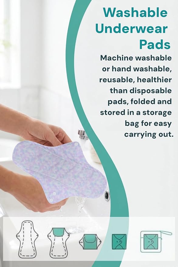 Reusable Incontinence Pads,Mesh Cotton Fabric Washable Menstrual Pads,Panty Liners Pads,Period Sanitary Napkins,with 1 Storage Bag,for Women/Postpartum/Incontinence(Big Flower/M/5pcs)