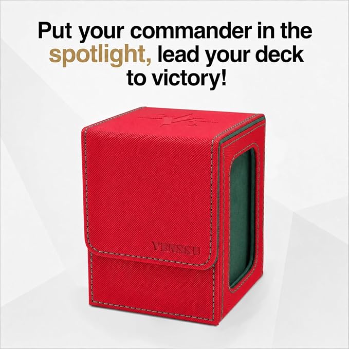 Venssu MTG Deck Box with Commander Display, Card Deck Box Fits 100 Double Sleeved Cards, TCG with 2 Dividers and 1 Toploader (Red and Green)