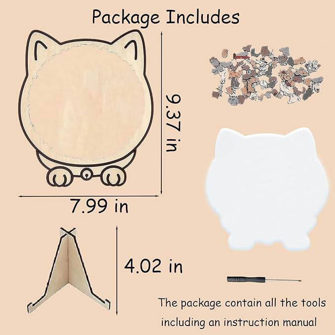 Cat Puzzle, 135-Piece Wooden Cat Shaped Jigsaw Puzzle, Morandi Colored Animal Fun Relaxing Jigsaw Puzzles Gifts for Adults Cat Lovers, Home Decor