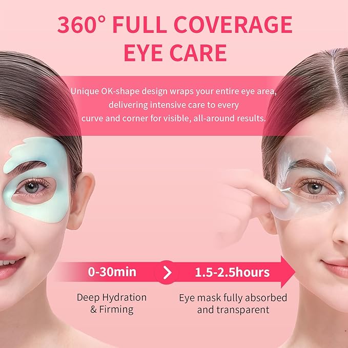 SPODARE OK Shape Eye Masks, 360° Fit Under Eye Patches with Caffeine and Collagen, Firming & Hydrating Eye Mask for Dark Circles and Puffiness, Self Care Gifts for Women - 6 Pairs, Mystery White