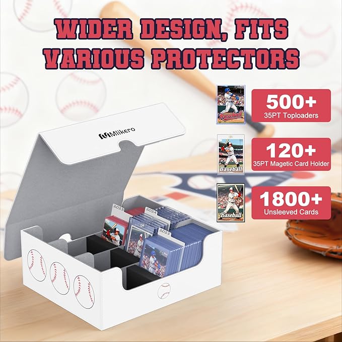 Mlikero Baseball Card Storage Box, Trading Card Storage Box Oversized Fits Toploaders, Magnetic Closure Sports Card Case for Baseball Cards (Holds 500+ Toploaders)