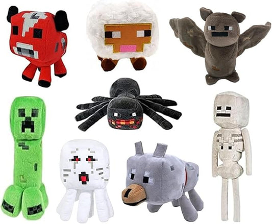 Creeper Plush,Baby Pig ，Baby Wolf，Spider,bat,Skeleton Shooter,sheepStuffed Animals Toys，Great Gift for Children and Fans.(8Pack)