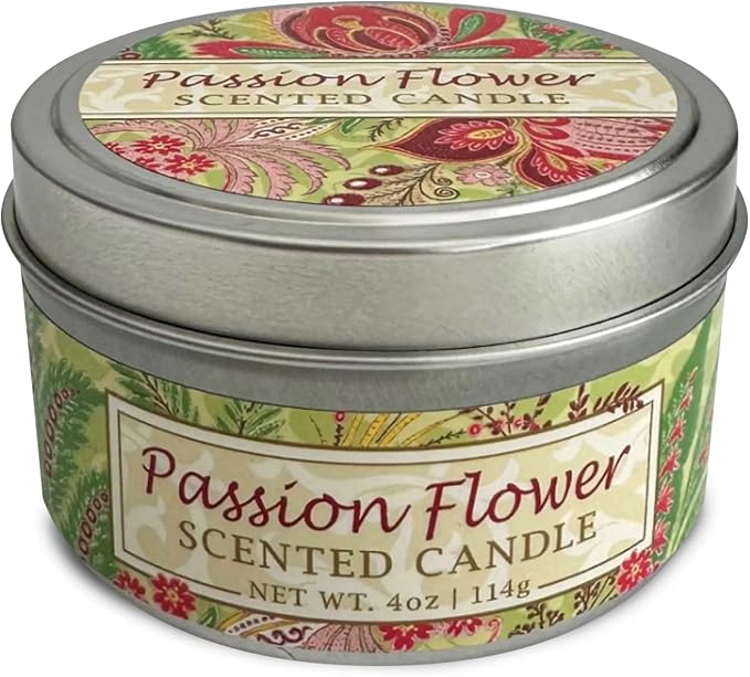 Greenwich Bay Hand-Poured Scented Candle in Decorative Tin – 4 oz/114 g Travel Candle with Lead-Free Wick, Vegetable Wax, Long-Burning Aromatherapy Gift, Single Wick – Made in USA (Passion Flower)