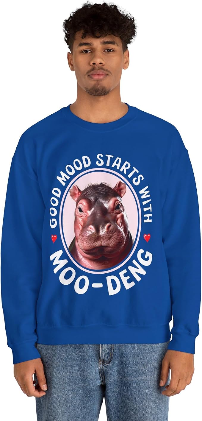 Good Mood Starts With Moo Deng Unisex Sweatshirt, Funny Moo Deng Good Mood Minimalist Men And Women Shirt