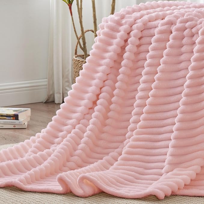 BEDELITE Ribbed Full Size Blanket for Bed, Pink, 84"x90" | Ultra-Soft Plush Fleece, Warm Yet Lightweight, Ribbed Texture, Home Decor, Machine Washable, Giftable, All-Season Use