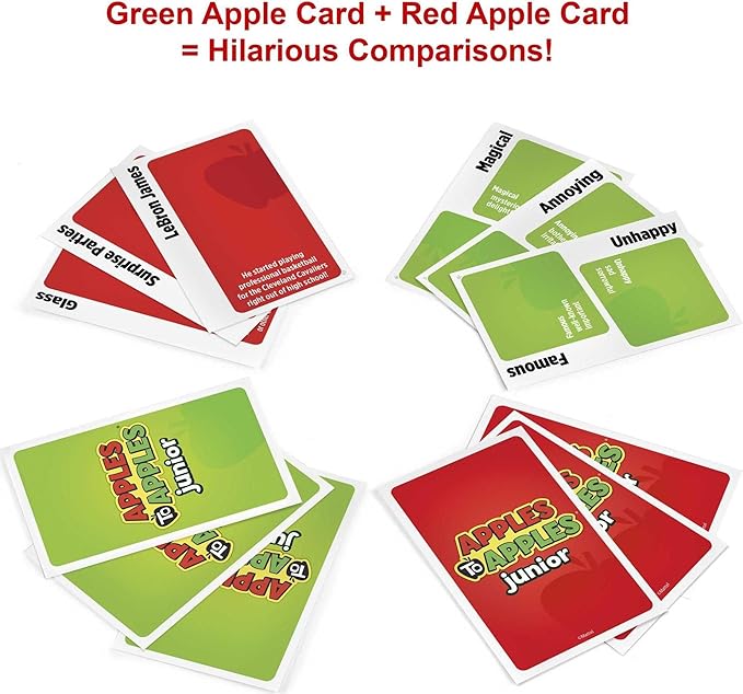 Mattel Games Apples to Apples Junior Kids Game, Card Game for Family Night with Kid-Friendly Words to Make Crazy Combinations