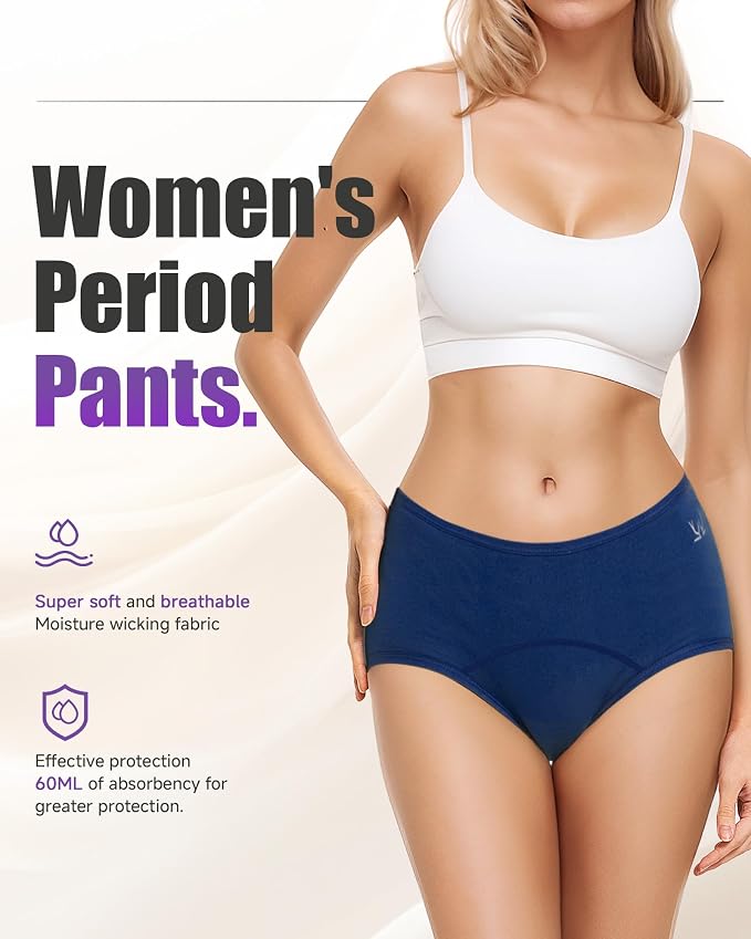 TANSTC Period Underwear for Women Heavy Flow | Leakproof Menstrual Panties Postpartum, Cotton Soft Breathable Briefs 3 Pack