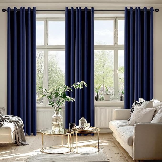 MIULEE Blackout Curtains for Bedroom 2 Panels 40 x 86 Inch Long Navy Blue | Thermal Insulated, Living Room Darkening Grommet Drapes, Noise Reducing, Light Blocking Window Treatments