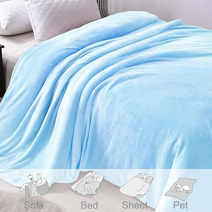Exclusivo Mezcla Soft Large Fleece Throw Blanket for Couch, Ice Blue | 50x70 Inches, Double-Sided Brushed Flannel, Lightweight Plush Cozy Blanket for Home Decor, All Season, Machine Washable