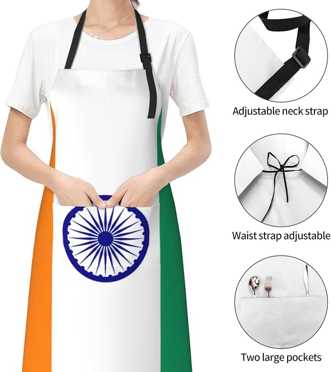 Cute Flag Kitchen Cooking Aprons for Women Men Adjustable Patriotic Flag Apron with 2 Pockets for Home Kitchen Garden