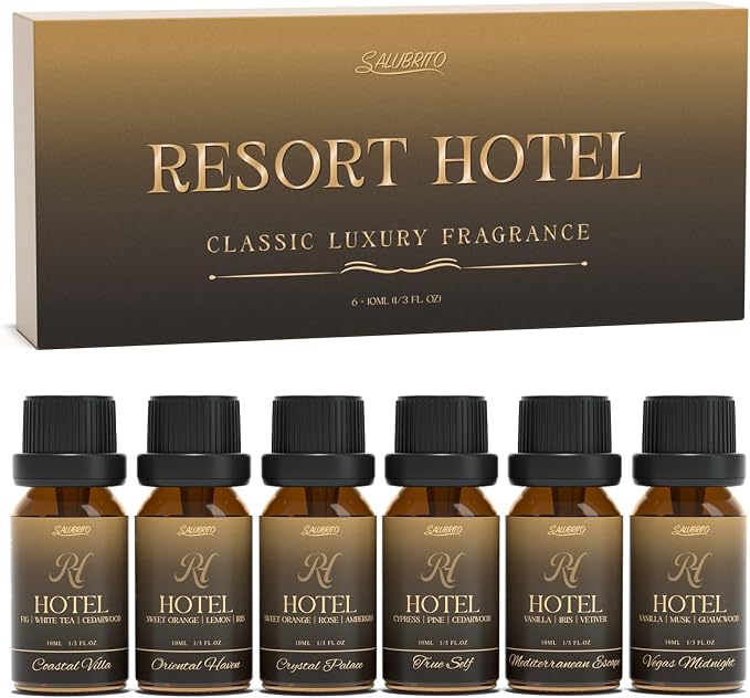 SALUBRITO Hotel Diffuser Oils Gift Set, Hotel Essential Oil for Diffuser, Luxury Fragrance Oils Inspired By 5-Star Classic Hotel Scents, Gift for Women & Men, Candle, Soap Making Scents