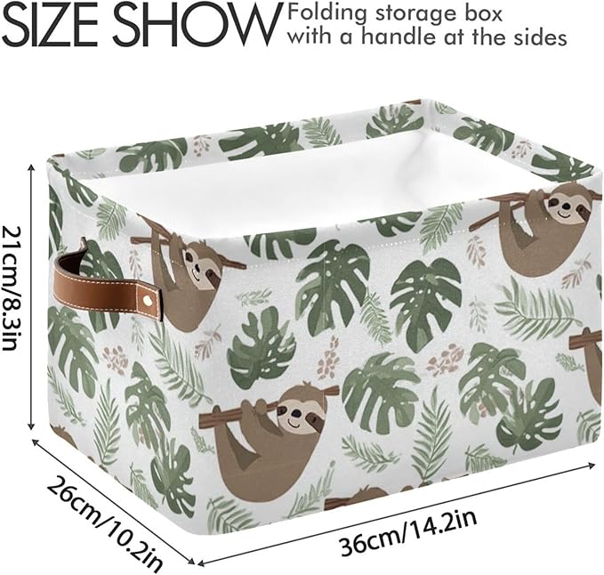 Aslsiy Storage Basket Sloth Tropical Leaves Nursery Bins Baby Box Canvas Clothes Shelf Basket Laundry Hamper Gift Basket for Home Closet 1 Pcs