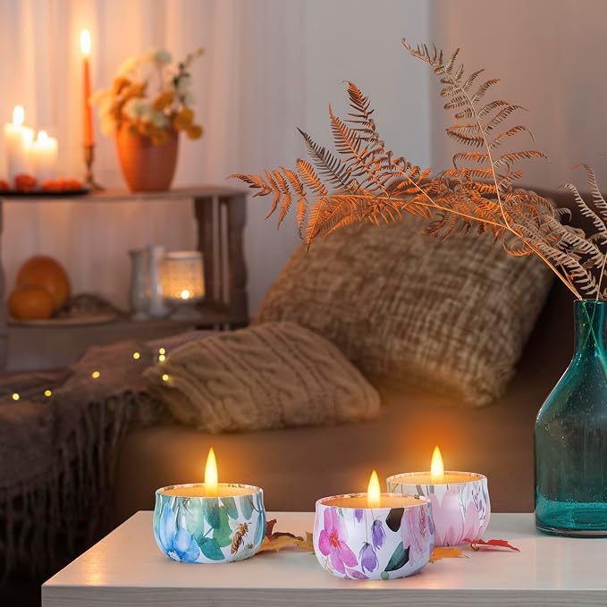 Hausware 3 Pack Scented Candles, 2.5 oz Aromatherapy Candles with Floral Scents,Soy Candles Set with 72H Burning Time,Ideal Gift for Women(Magnolia+Jasmine+Rose)