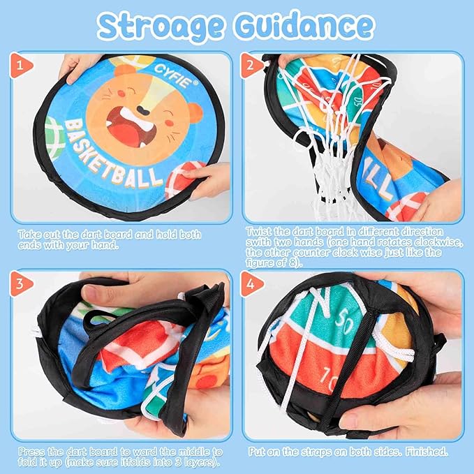 2 in 1 Basketball Hoop and Dart Board，Double Sided 14" Dart Board，Basketball Hoop for Kid Toddlers, Sports & Outdoor Games Toys，Birthday Gift Toys for 3 4 5 6 7 8 9 10 Years Old Boys Girls Kids Party