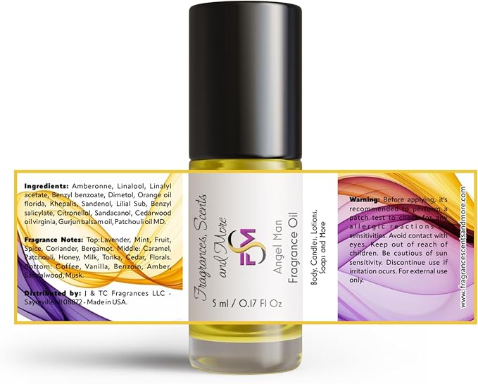 Angel Man Fragrance Oil - 3 Bottles 0.17 Fl Oz Glass Roll On (5ml)